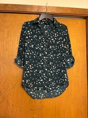 Women’s Dark Teal Printed Button-Up Blouse